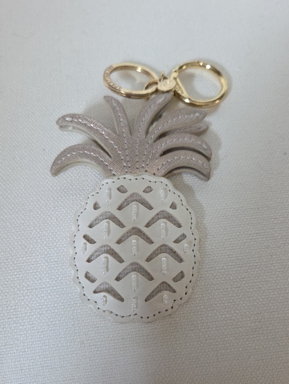 Pineapple Leather Keychain Charm - White and Light Taupe By Spartina